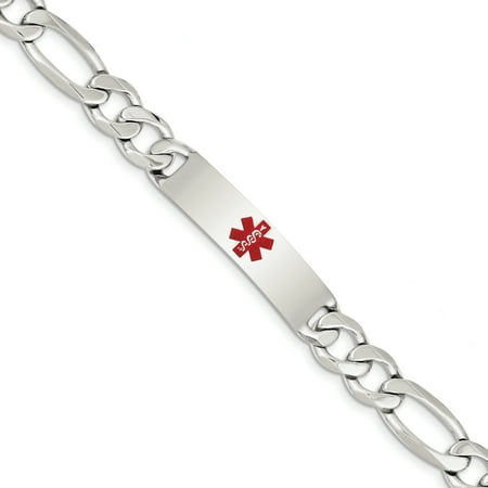Solid Sterling Silver Polished Medical Figaro Anchor Link ID Bracelet Solid Sterling Silver Polished Medical Figaro Anchor Link ID Bracelet